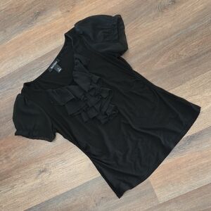 White House Black Market Ruffle Front Bead Embellished Short Sleeve Top